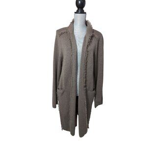 Beau Jours Open Front Cardigan Duster Sweater Womens 2‎ Brown Merino Wool Casual